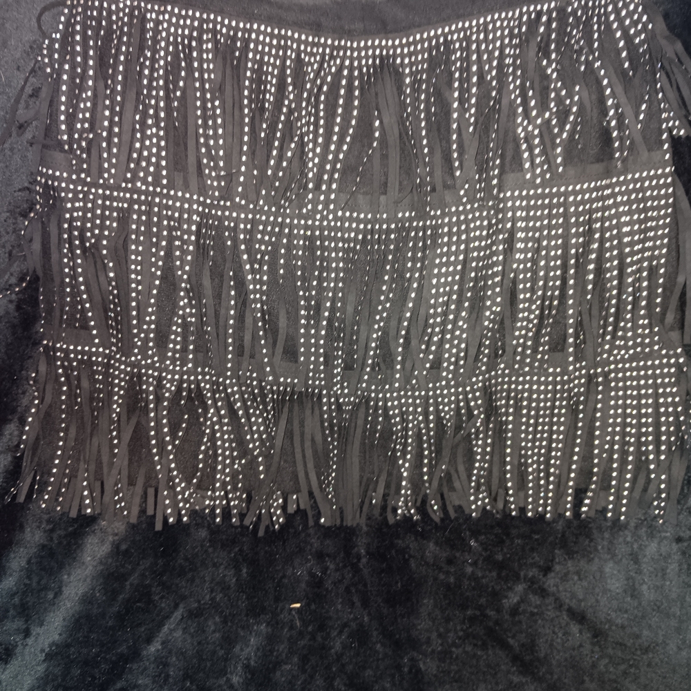 SHEIN Black Mini Skirt with Silver Fringe